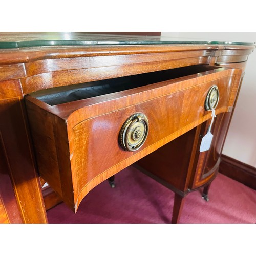 141 - Inlaid mirror backed Victorian breakfront sideboard with bow fronted doors and a single drawer with ... 