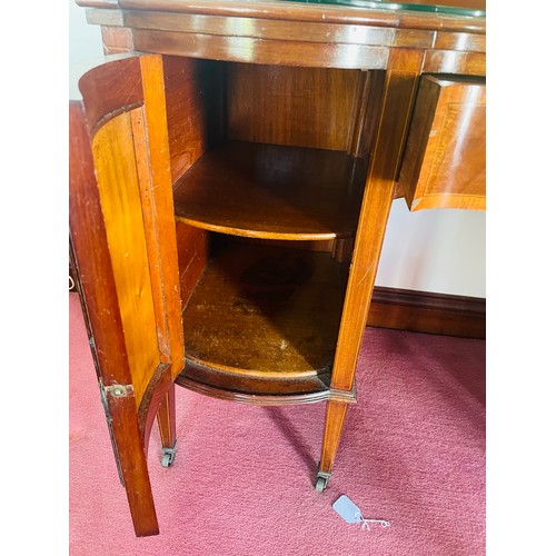 141 - Inlaid mirror backed Victorian breakfront sideboard with bow fronted doors and a single drawer with ... 