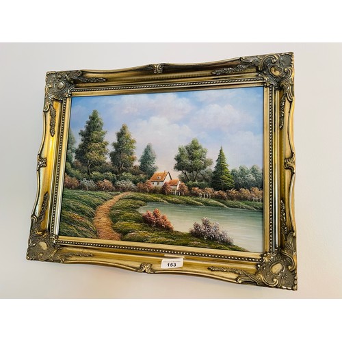 153 - Gilt framed picture of a country scene, 19''w x 15''h