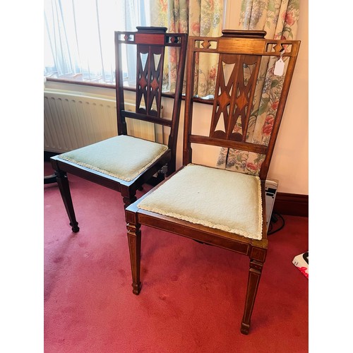 187 - A pair of Edwardian inlaid bedroom chairs, 16'' seat h