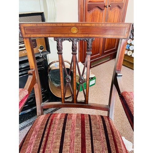 234 - A superb set of 2 carvers plus 3 chairs, all inlaid and well upholstered with carved backs. solid se... 