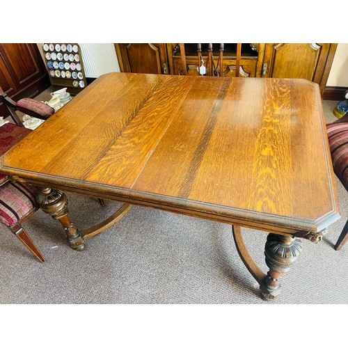 235 - Heavily carved early Victorian solid oak dining table with stretcher legs, profusely carved, 50''l x... 