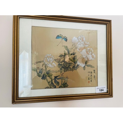 184 - A pair of oriental framed silks. 13''x 10''