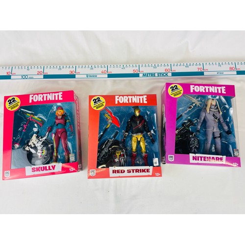 102 - A collection of 3 Fortnite action figures in original boxes, unopened including Red Strike