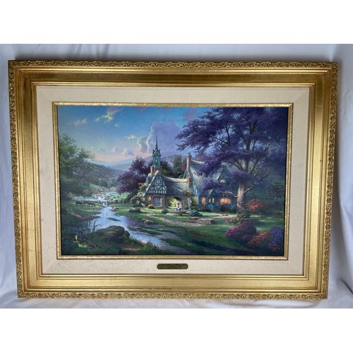 72 - Clock Tower Cottage in a gilt frame by Thomas Kinkade 36'' x 28''