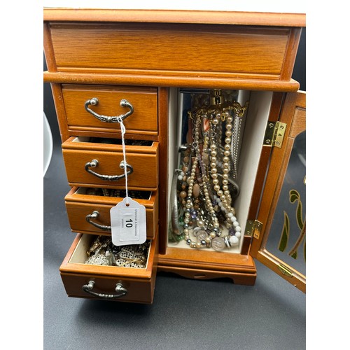 10 - Large wooden jewllry box, full of unsorted jewelry