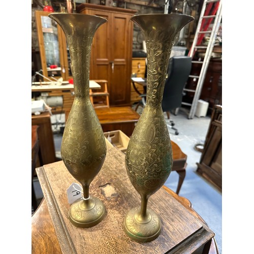 19 - A pair of large brass vases, 16''h