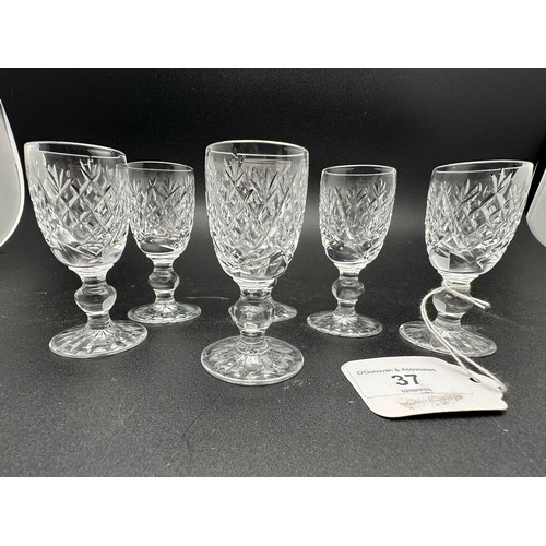 37 - A set of 6 Waterford Crystal liquor glasses, Donegal cut, 8cm h