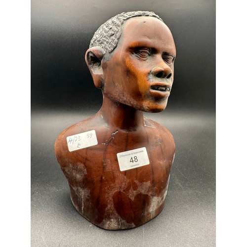 48 - Carved wood bust of an African Male, 10''h, signed and dated to the base, KItwe - Zambia 13th Feb. 1... 