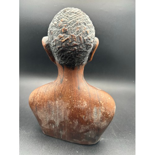 48 - Carved wood bust of an African Male, 10''h, signed and dated to the base, KItwe - Zambia 13th Feb. 1... 