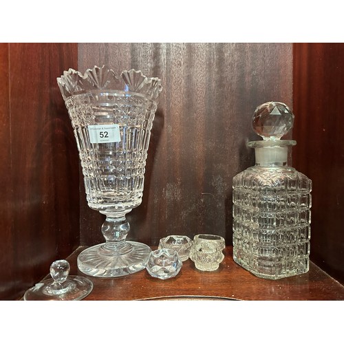 52 - Shelf lot of glass including a crystal vase