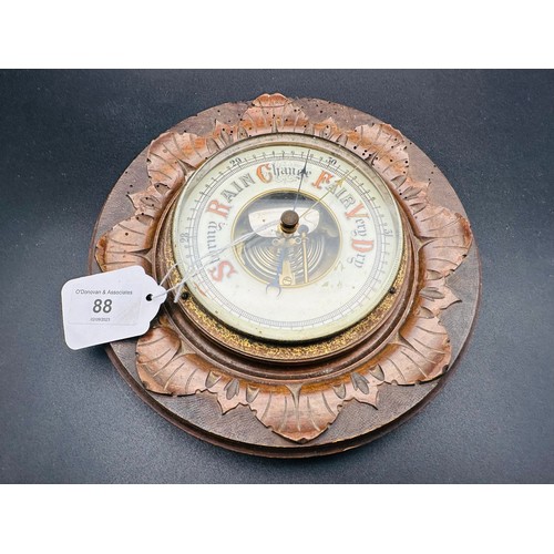 88 - Victorian carved oak barometer, 8.5''d