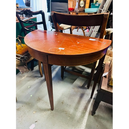 114 - Inlaid Edwardian half moon hall table, 29''h x 30''w x 17''d