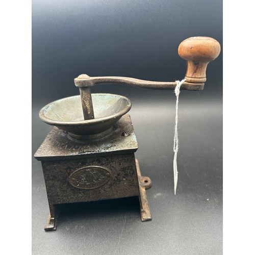 133 - 19th century cast iron coffee mill with oak handle