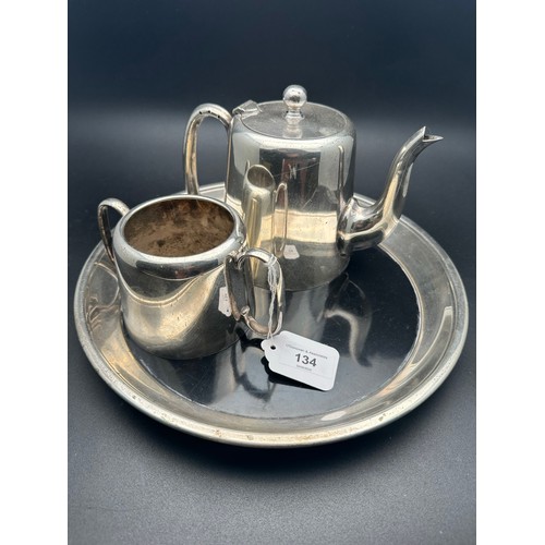 134 - Hotel ware, teapot, sugar bowl and tray