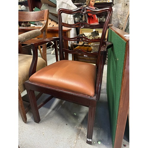 140 - 6 solid mahogany armchairs with leather cushion, 19'' seat h