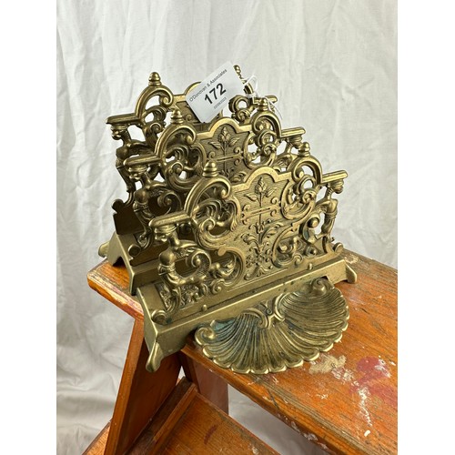 172 - Victorian ornate brass letter holder, 5''d x 5''h x 6''w