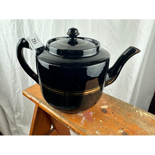 182 - Victorian large black and gold hand painted teapot, slight chip on the spout.