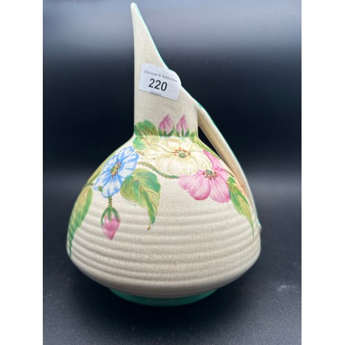 220 - Bewley pottery conicle shape jug, hand painted, 10''h