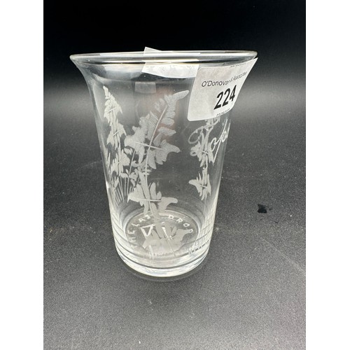 224 - Beautiful vintage glass beaker with unusual engraving - 'The Last Drop' with a picture of a man hang... 