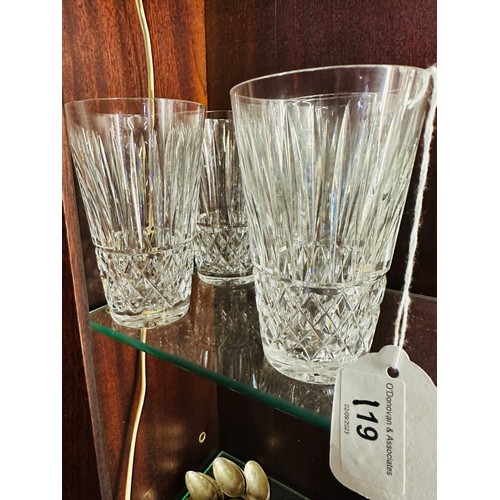 119 - Set of 4 Waterford Crystal highball glasses, no chips or cracks, 5''h Lismore cut