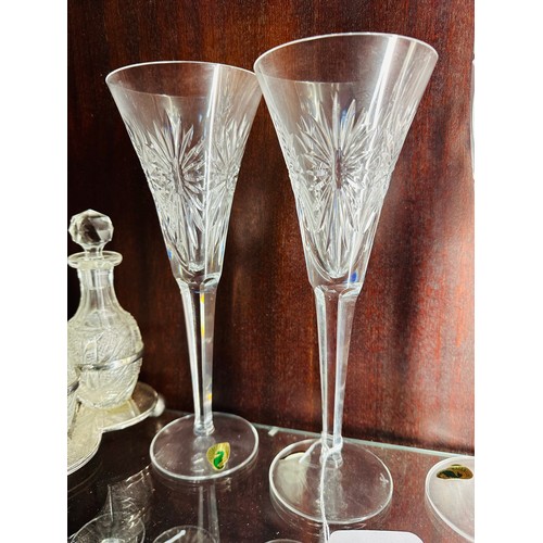 121 - Pair of Waterford Crystal champagne flutes, 9'', no chips or cracks, 5oz