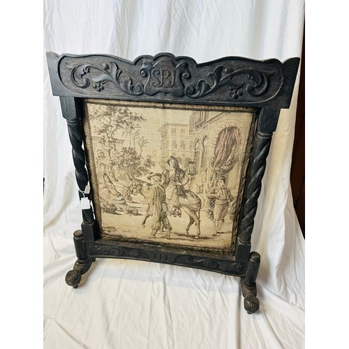 97 - Georgian carved firescreen with hand made tapestry, 27''w x 31''h