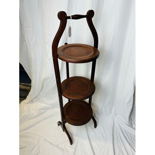 98 - Folding mahogany inlaid cake stand, 36''h