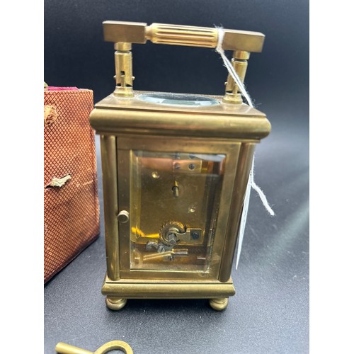 371 - Magnificent Victorian carriage clock with original leather travel case and key, in perfect working o... 