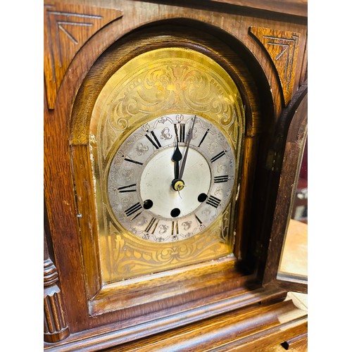 248 - Superb Georgian mantle clock with brass face, complete with key and pendulum, 18''h x 12.5''w x 8''d... 