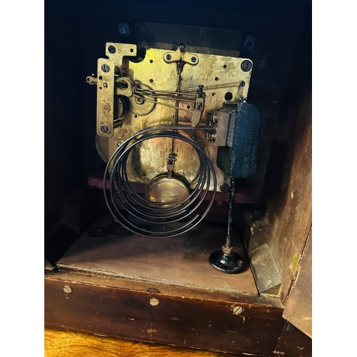 248 - Superb Georgian mantle clock with brass face, complete with key and pendulum, 18''h x 12.5''w x 8''d... 