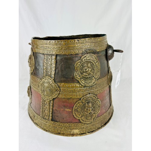 208 - 19th Century Chinese copper and brass jardinière heavily embossed. 10''h x 10''d