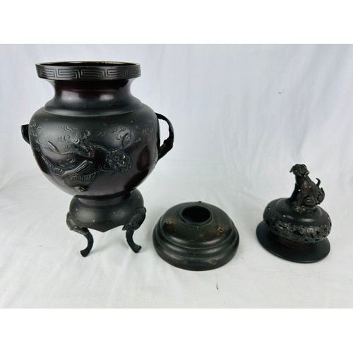 216 - Superb Chinese bronze burner, heavily embossed, approx. 17''h