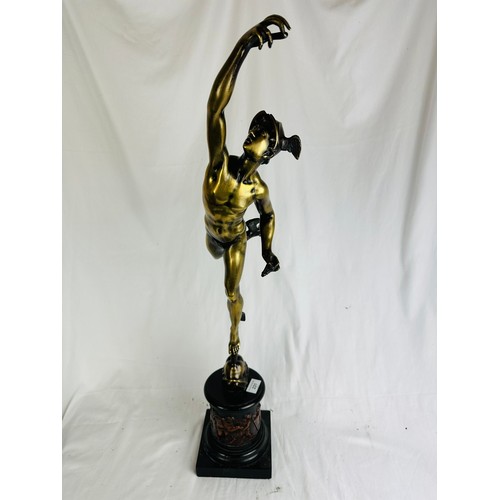 231 - Magnificent large Roman Bronze sculpture of Hermes Flying Mercury, 32''h on a marble base.