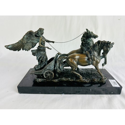 232 - Magnificent bronze sculpture of a horse drawn chariot on a marble base, 12'' x 7''