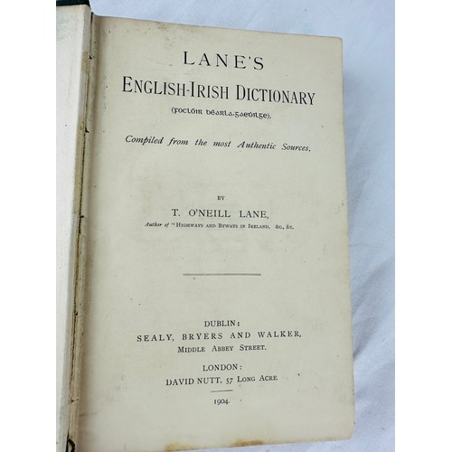 237 - Lanes English Irish Dictionary 1904 by T. O'Neill Lane of Tournafulla Co. Limerick