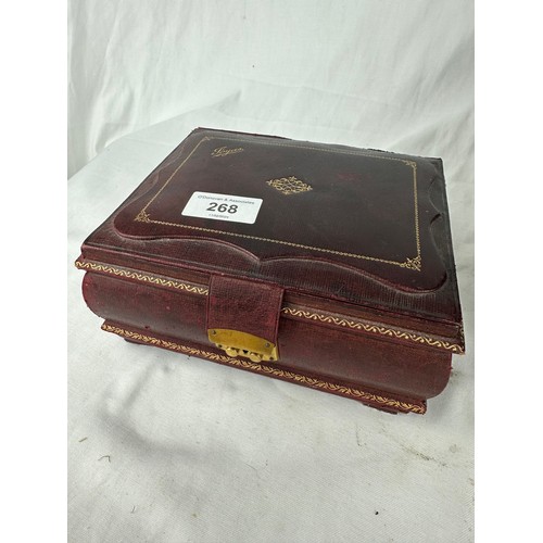 268 - Small leather musical jewellery box 7.5''w x 5''d