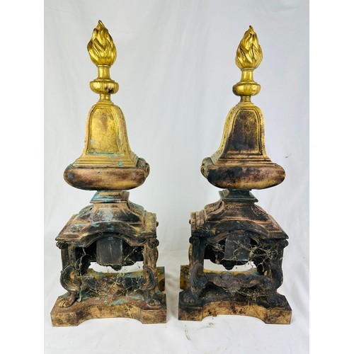 283 - Pair of French 19th century Bronze andirons, Fire dogs, 19''h