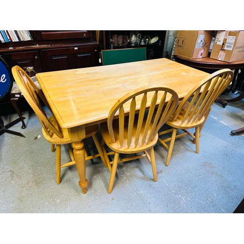 13 - Quality pine table and 4 chairs, 60''x 36''x 30''h