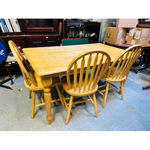 13 - Quality pine table and 4 chairs, 60''x 36''x 30''h