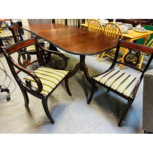 14 - Victorian style mahogany inlaid dining table and 6 dining chairs 83''x 38''x 30''