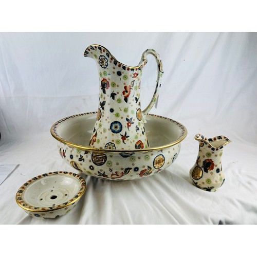 21 - Superb oriental hand painted ewer and basin, 15''h