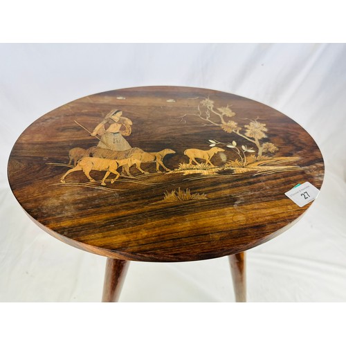 27 - African inlaid side table, 15''h