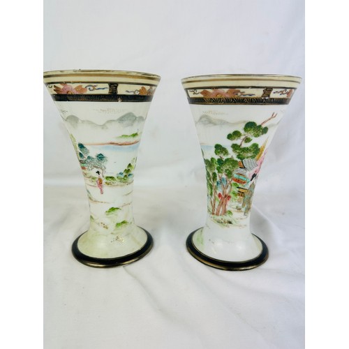 30 - A pair of oriental Chinese vases, hand painted, 8''h