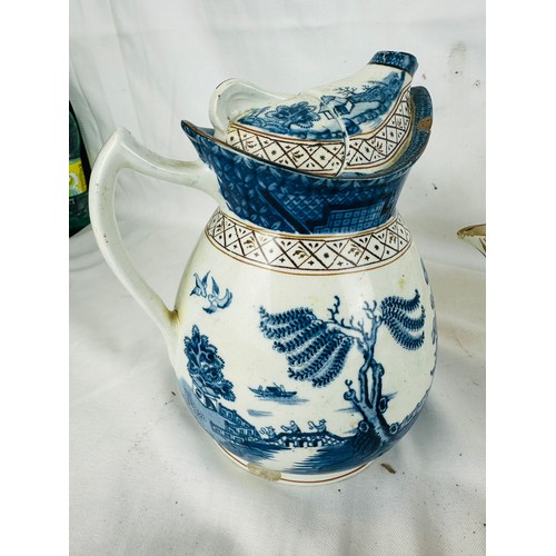 36 - A collection of unusual Victorian willow pattern teapots and platter