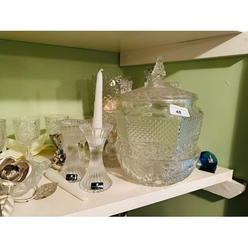 48 - Shelf lot of glass