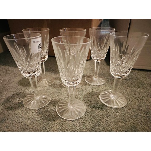 53 - Set of 6 Waterford Crystal vintage sherry glasses, 5''h