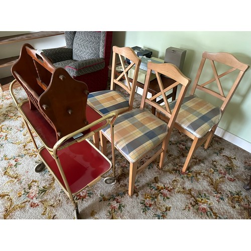 73 - Serving trolley, magazine rack and 3 chairs