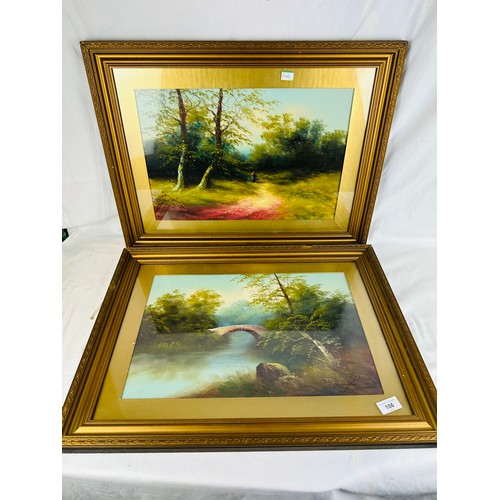 106 - A pair of gilt framed country scenes, oil on boards, 25'' x 19''