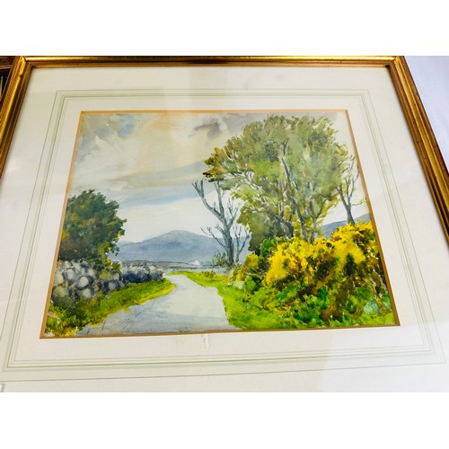 109 - A collection of 2 watercolors, signed and framed and a print of Knapogue Castle, Co. Clare